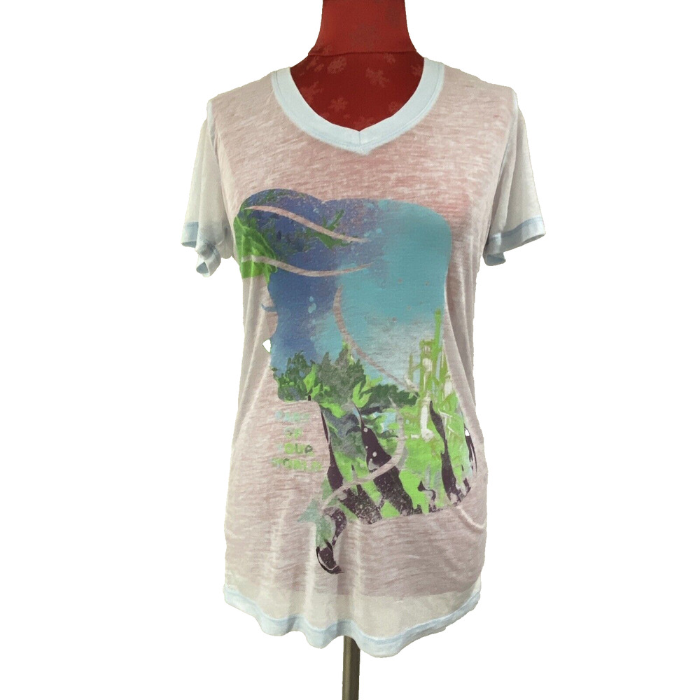 Disney Little Mermaid Slub Tee Shirt Top Size S Ariel Blue Green Short Sleeves
